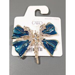 CATO Butterfly Brooch Blue Enamel Clear Rhinestone Pave Large NEW